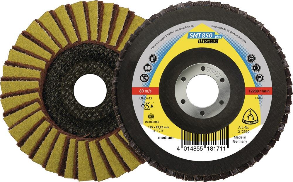 Fächerscheibe SMT 850 Kombi Ø 125 mm Körnung 120 konisch INOX Zirkonkorund Fächerscheibe SMT 850 Kombi Ø 125 mm Körnung 120 konisch INOX Zirkonkorund