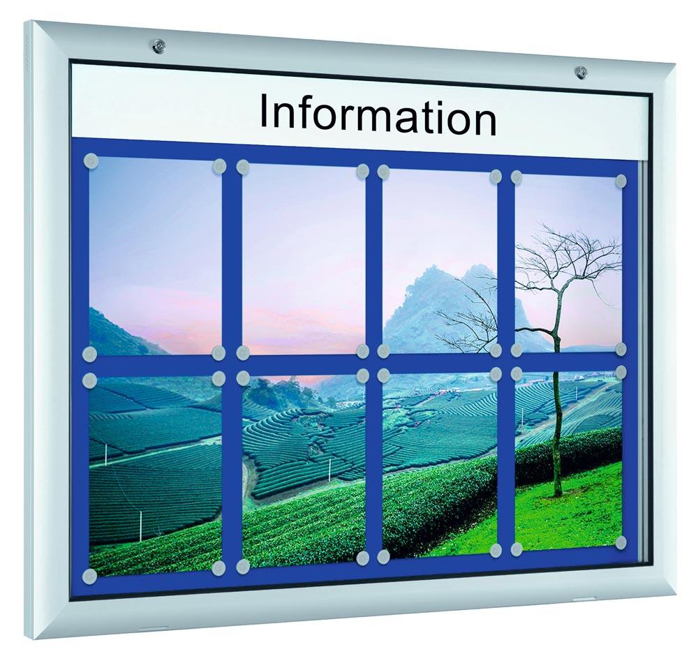 Flachschaukasten, BxTxH 540x43x800 mm, DIN A2 hoch, Aluprofile, ESG-Glas, Rückwand weiß, inkl. 10 Magnete + 1 Einstecktasche