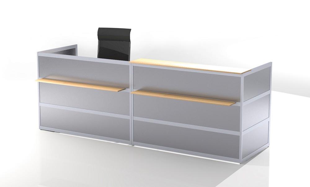 Grund- + Anbautheke, MDF-Dekor silber, Platten buche, BxTxH 2970x850x1100mm