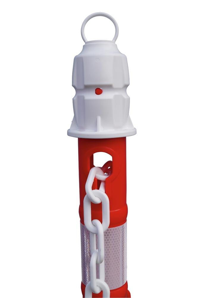 Kettenpfosten einzeln, rot-weiß, retroreflektierend Kettenständer aus Kunststoff, mit schwerem Fuß, Höhe 1 m, Gewicht 4,2 kg