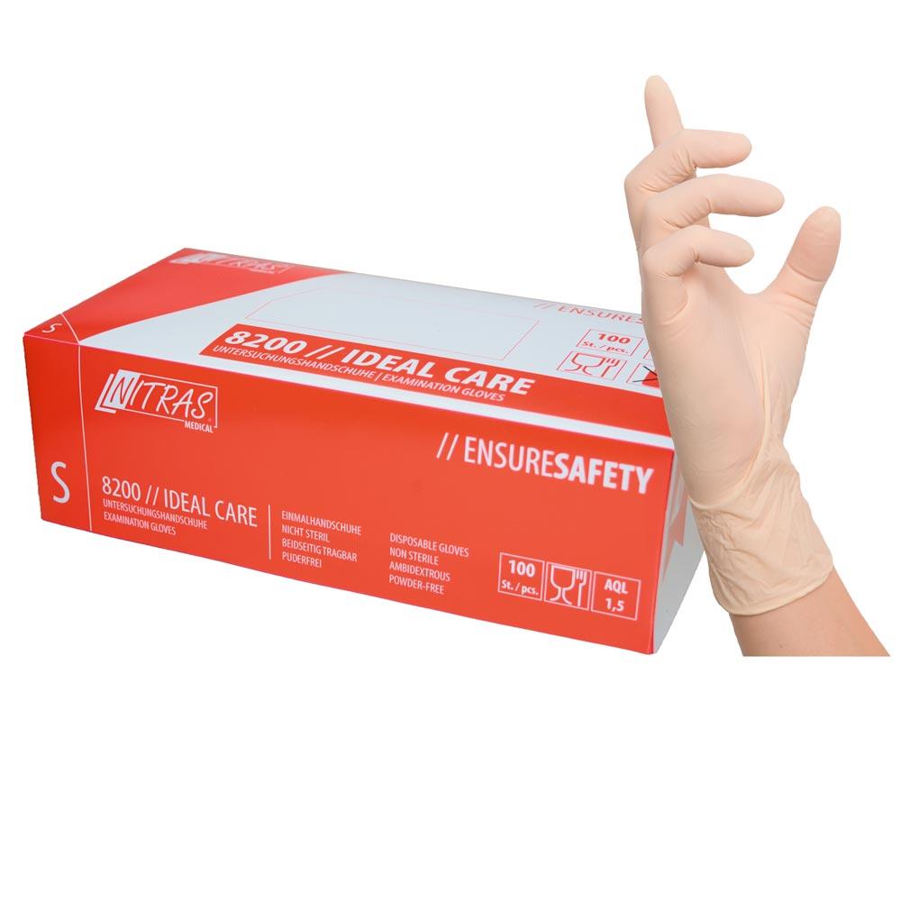 Einweghandschuhe-Latex Nitras Ideal Care, 100 Stück, naturfarben, Gr. XS