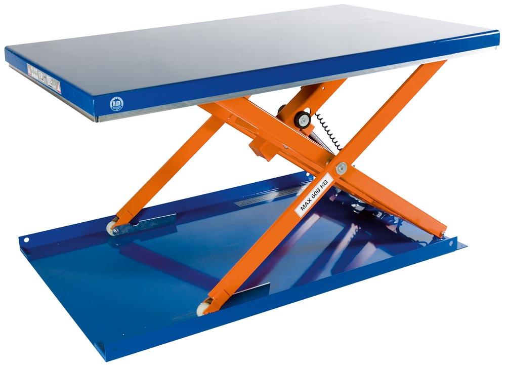 Flachform-Hubtisch, Traglast 2000 kg, geschlossene Tischplatte LxB 1350x1000 mm, Nutzhub 820 mm, mit Hand-Bedienelement, Motor 400 V /0,75 kW