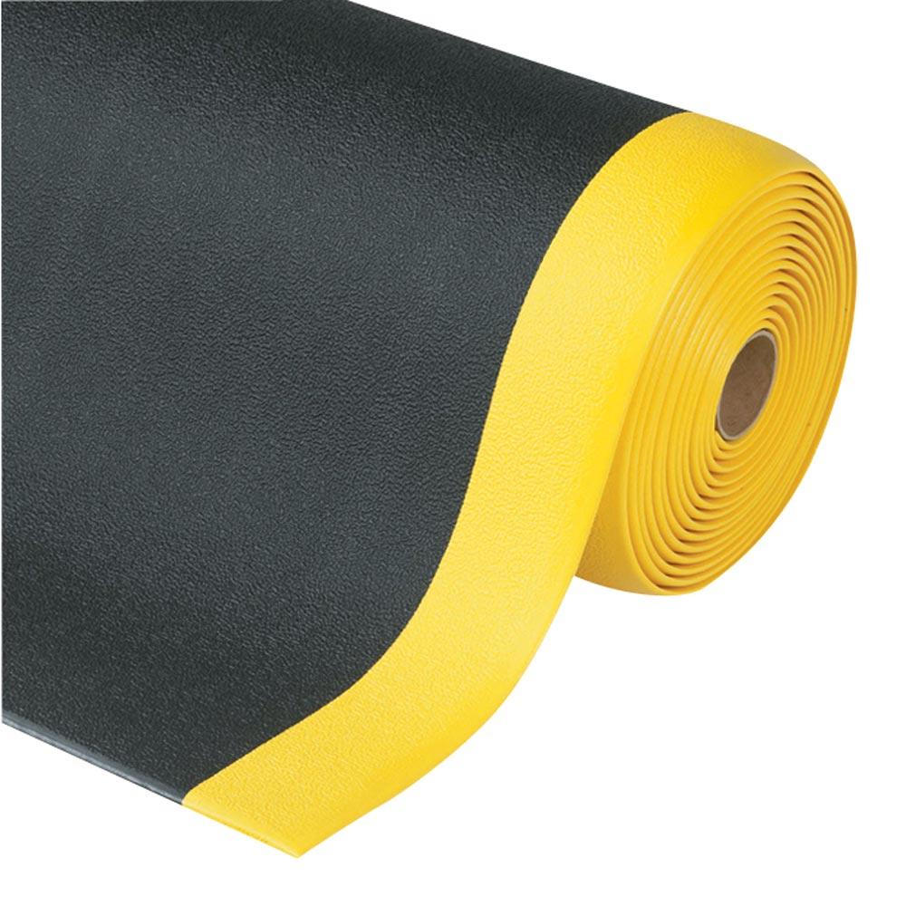 Arbeitsplatzbodenbelag aus Vinyl, Mattenware gerillt, Farbe schwarz/gelb, LxB lfd. mx1220 mm, Höhe 9 mm, lfm