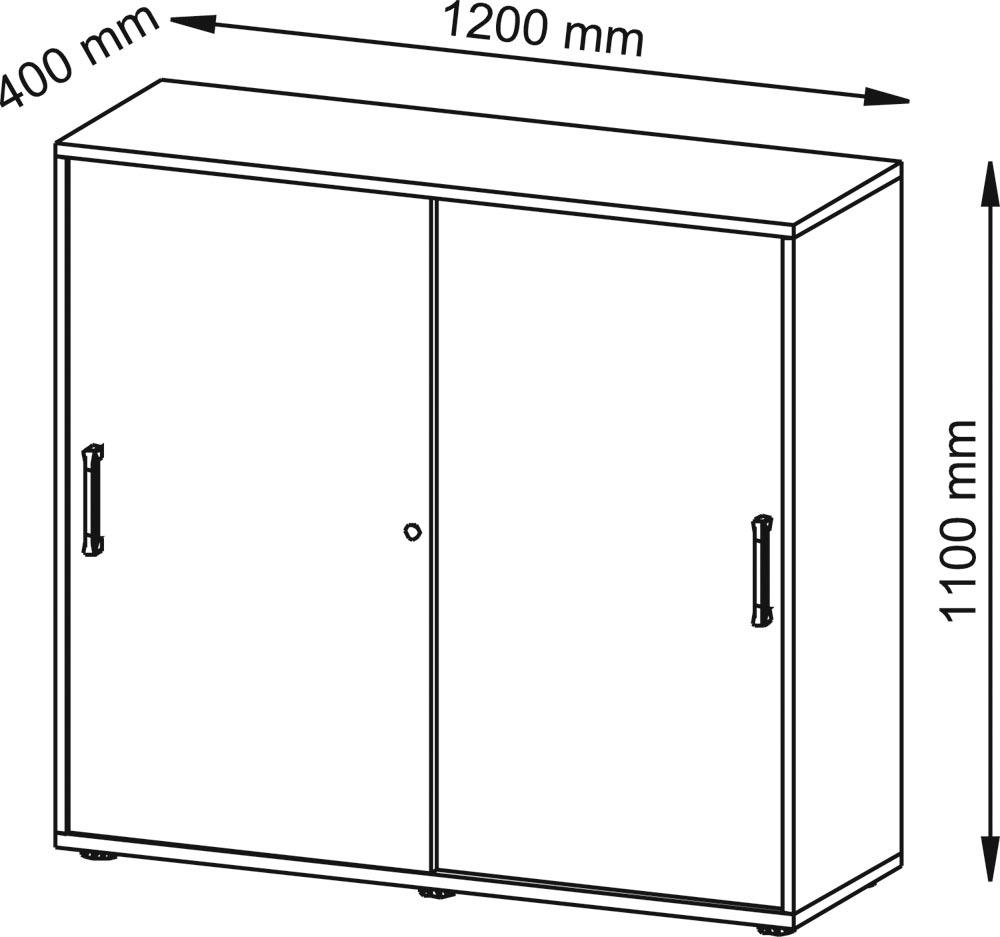 Büro-Schiebetürenschrank, BxTxH 1200x400x1100 mm, 3 OH, 2 Böden, Schloss, weiß