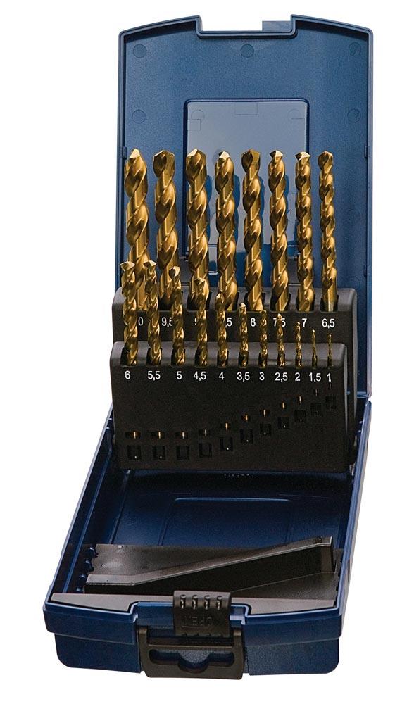 Spiralbohrersatz DIN 338 Typ N Nenn-Ø 1-10x0,5 mm HSS TiN 19 teilig Kunststoffkassette