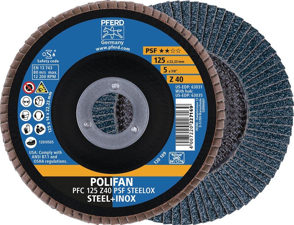 Fächerscheibe POLIFAN Z PSF STEELOX Ø 115 mm Körnung 40 konisch Stahl / INOX Zirkonkorund Fächerscheibe POLIFAN Z PSF STEELOX Ø 115 mm Körnung 40 konisch Stahl / INOX Zirkonkorund