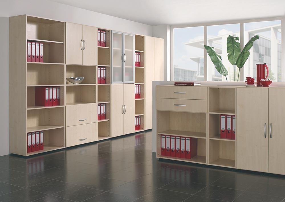 Büro-Flügeltürenschrank, BxTxH 800x420x1104 mm, 3 OH, 1 Boden, 2 Schubladen, Justierfüße, weiß