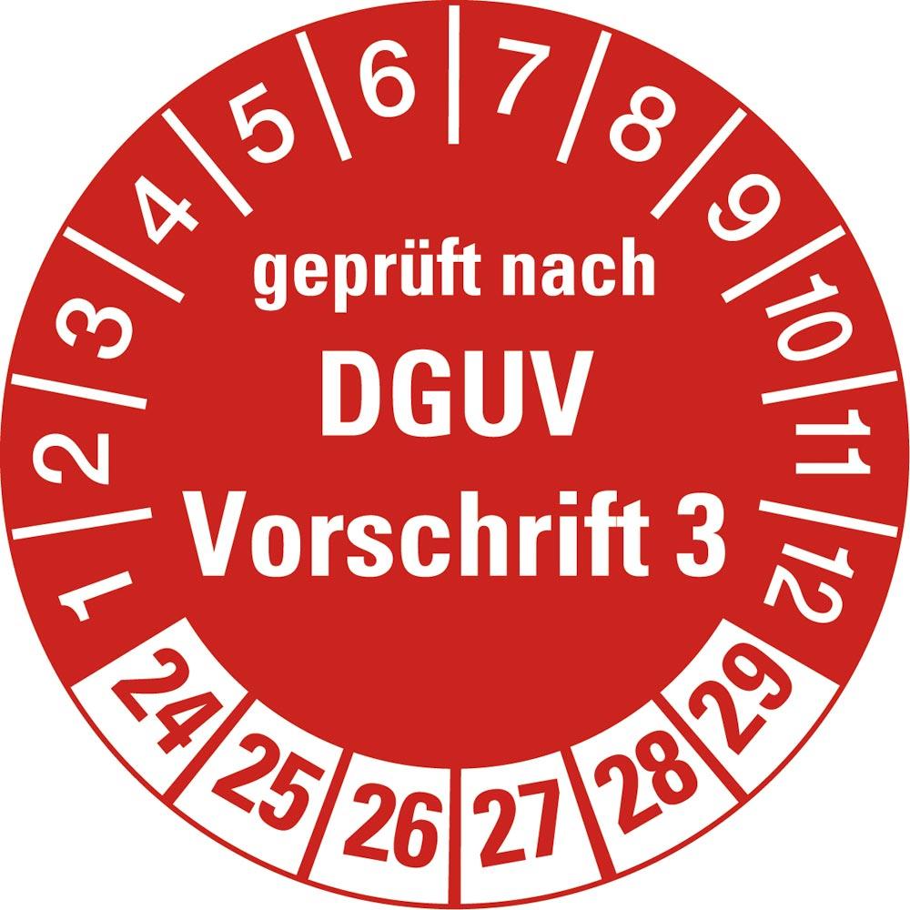 Hinweisschild, Plakette, rot, geprüft nach DGUV Vorschrift, Jahr 2024, PVC-Folie, Durchm. 30 mm, VE 10 Stück, Mindestabnahme 10 VE