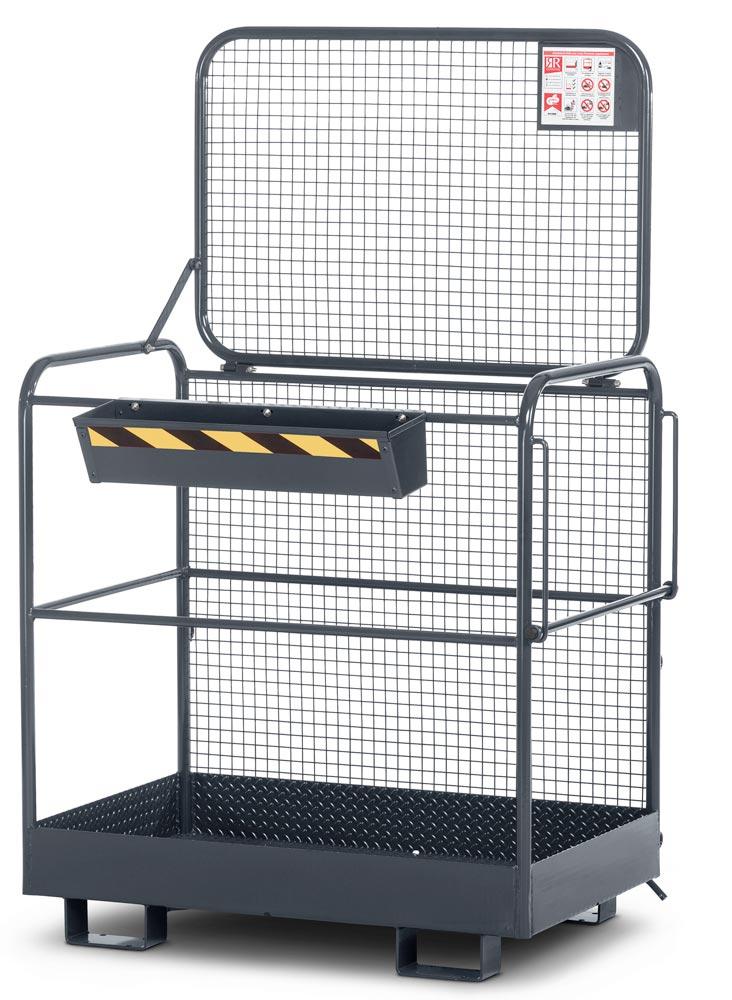 Arbeitskorb mit Aufnahme von der breiten Seite, Zulässig für 2 Personen, BxTxH 1200x800x1990 mm, Traglast 300 kg, RAL 7016 anthrazitgrau