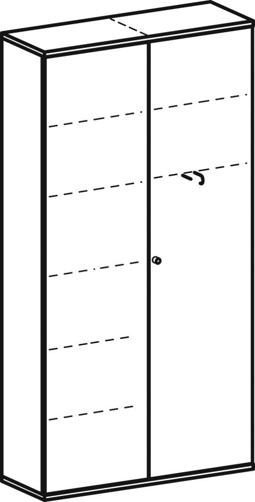 Büro-Flügeltürenschrank, BxTxH 1000x425x2304 mm, 6 OH, Mitteltrennwand, 5 Böden, Garderobenhalter, Schloss, weiß