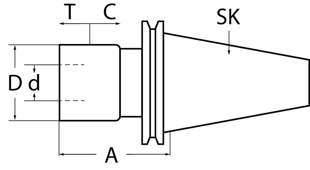 Gewindeschneidfutter DIN 69871 A M5-M22 SK50 Auskraglänge 97 mm