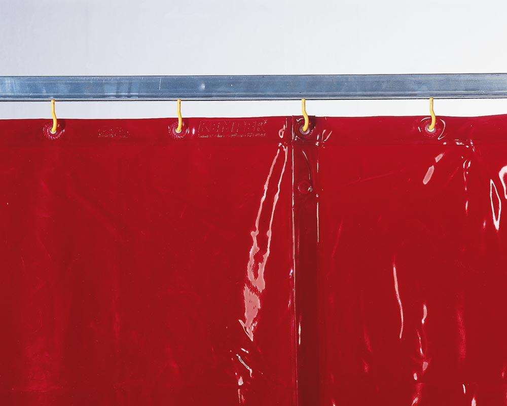 Schutzvorhang nach DIN EN 25980, inkl. Ösen und Druckknöpfe, Farbe rot, BxH 1300x1800 mm Schutzvorhang nach DIN EN 25980, inkl. Ösen und Druckknöpfe, Farbe rot, BxH 1300x1800 mm