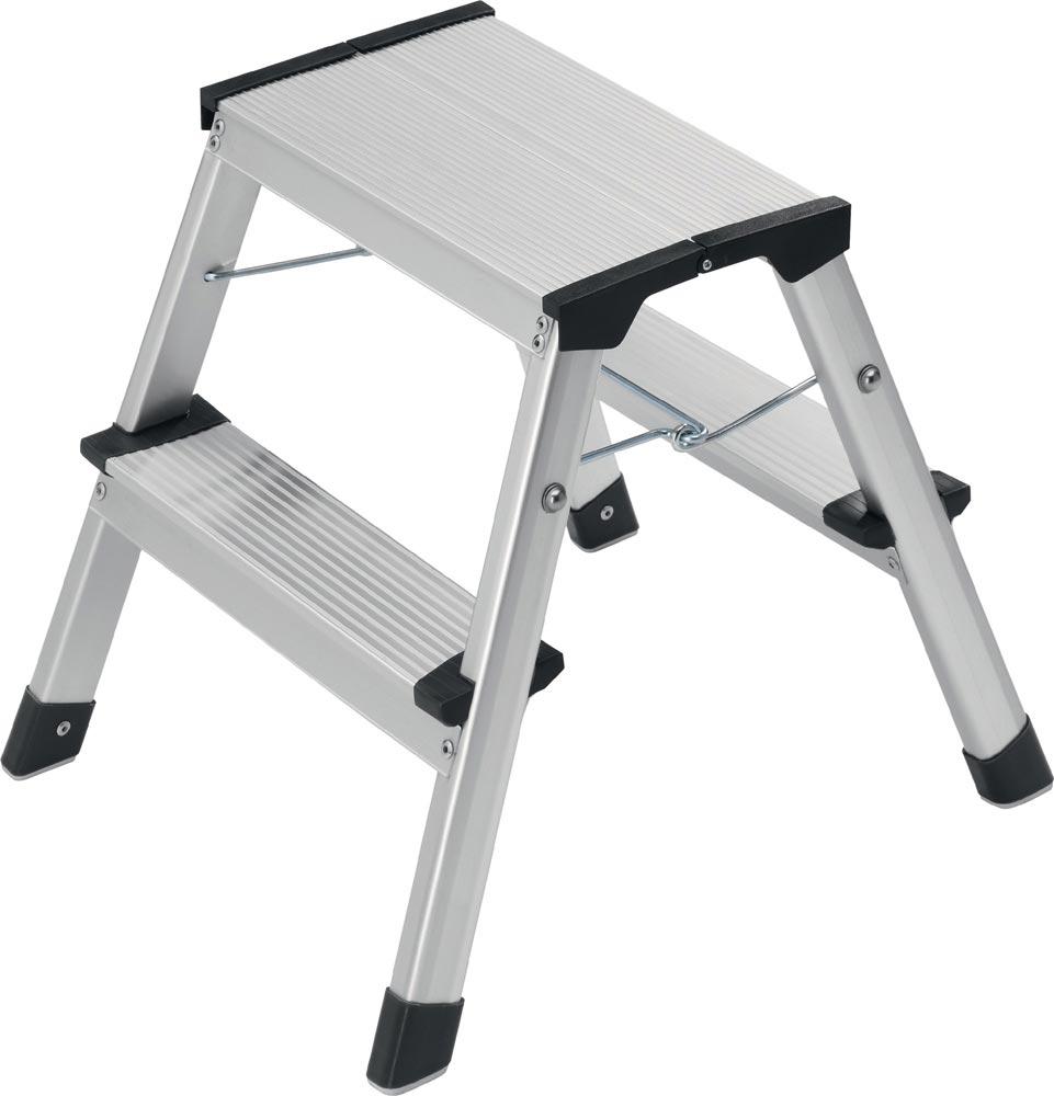Klapptritt Stufen einschl. Plattform 2 Plattformhöhe 400 mm Aluminium mit Anti-Rutsch-Riffelung