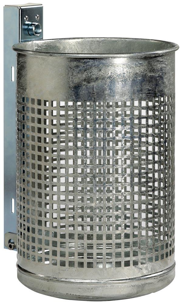 Abfallbehälter 20 l, Ausf. gelocht, DxH. 265x410 mm, inkl. Befestigungsschiene + Dreikantschlüssel, feuerverzinkt