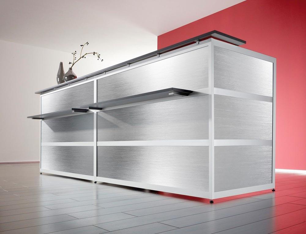 Grund- + Anbautheke gerade, Edelstahlfinish, Platten anthrazit, BxTxH 2970x850x1100mm
