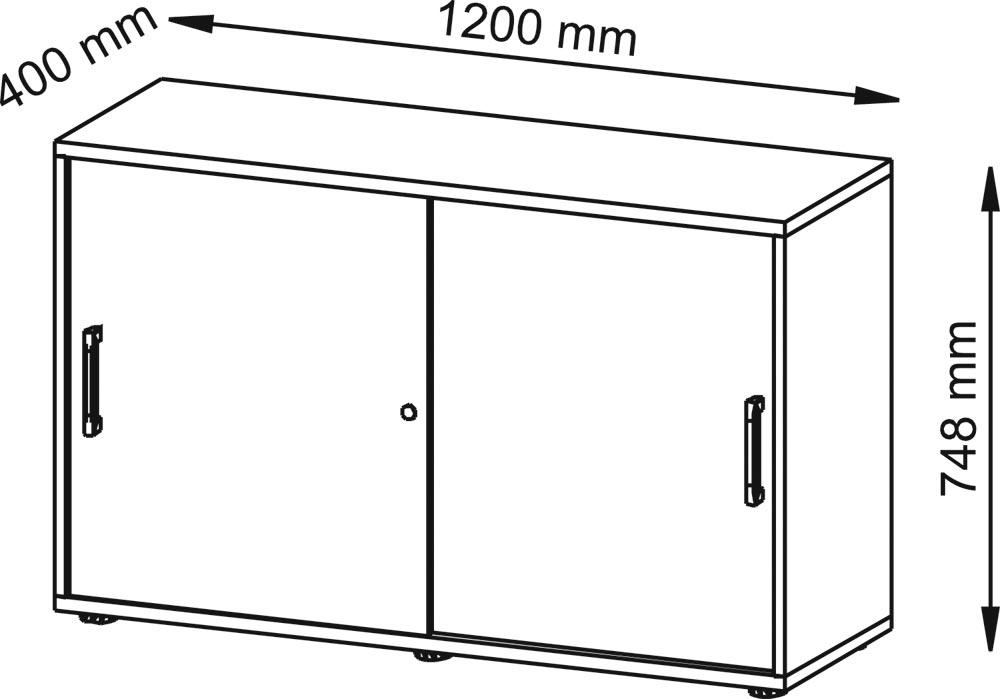 Büro-Schiebetürenschrank, BxTxH 1200x400x748 mm, 2 OH, 1 Boden, Schloss, ahorn