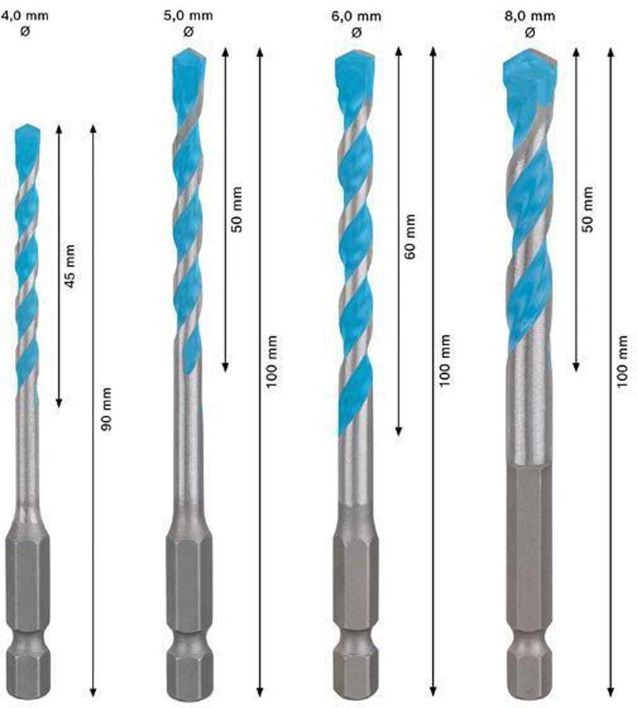 Bohrer-Set EXPERT HEX-9 Multi Construction 4-teilig Arbeitslänge 60/60/60/50 mm Ø 4/5/6/8 mm