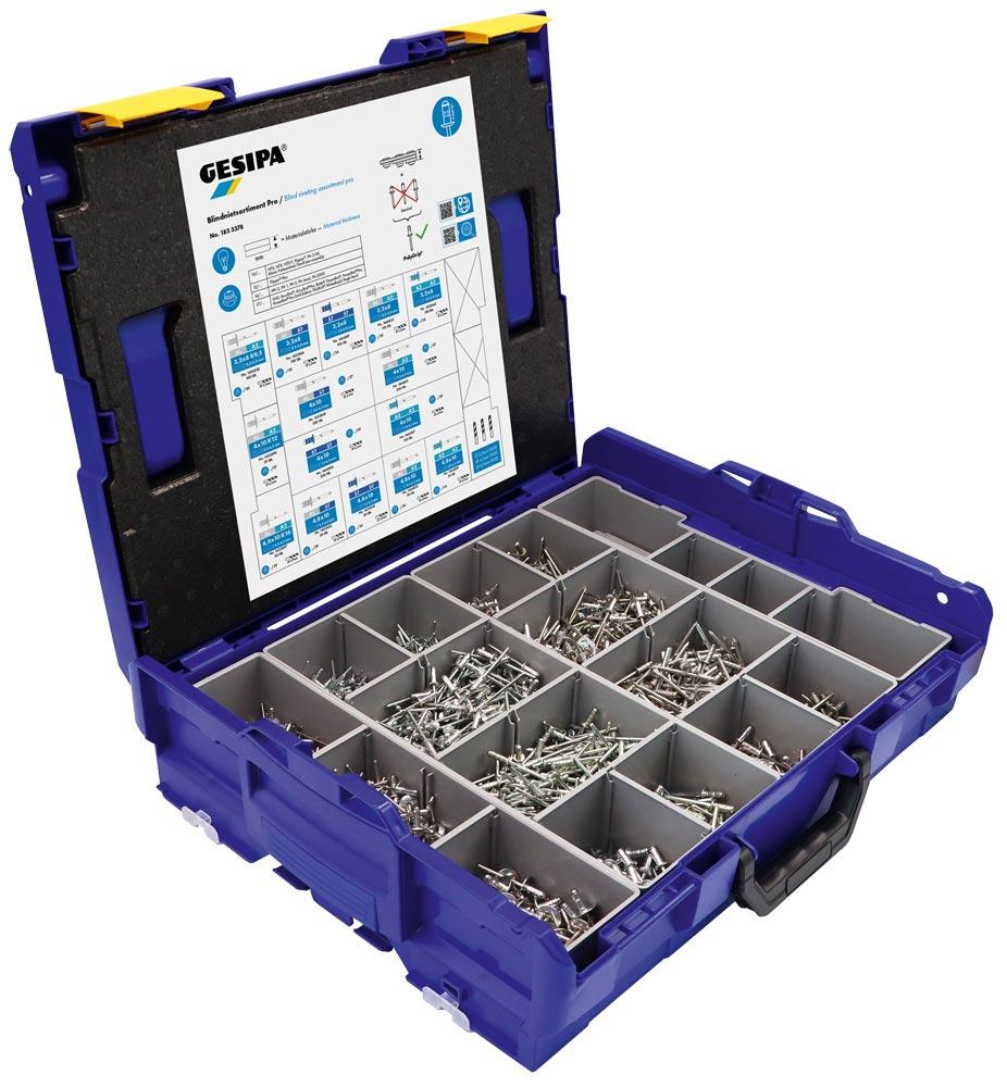 Blindniet-Sortiment Pro inkl. 15 Abmessungen Blindniete PolyGrip in L-BOXX