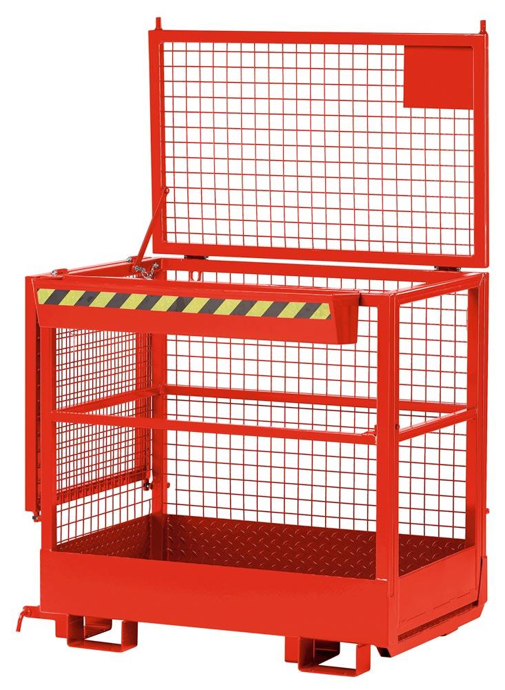 Arbeitskorb mit Aufnahme von der Breitseite und der Schmalseite, Zulässig für 2 Personen, BxTxH 1200x800x1950 mm, Traglast 300 kg, RAL 3000 feuerrot