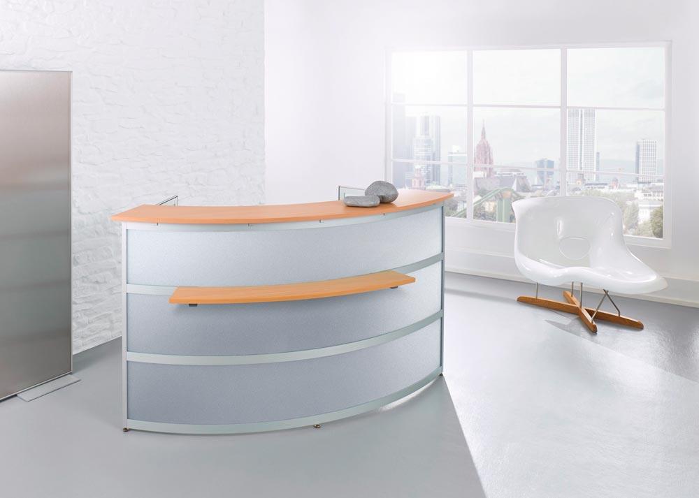 Grundtheke rund, Edelstahlfinish, Platte anthrazit, BxTxH 2200x850x1100mm