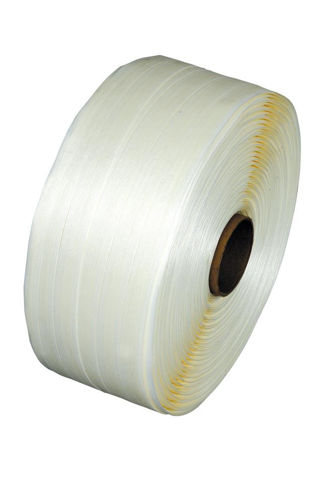 Umreifungs-Kraftband, Polyester, verleimt 13 mm, 3750 N, Großrolle mit 1100 Meter (76 mm Kern)