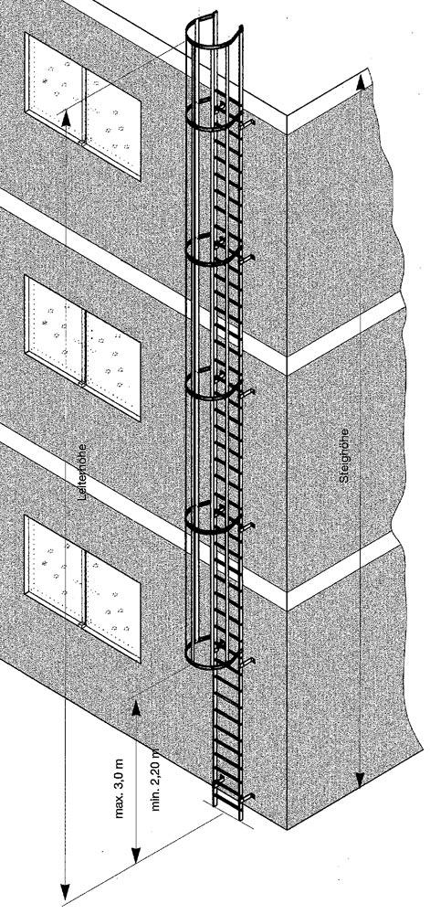 Einzügige Steigleiter, Leichtmetall natur, Steighöhe bis 7400 mm, Leiterlänge inkl. Ausstiegsholm 8500 mm