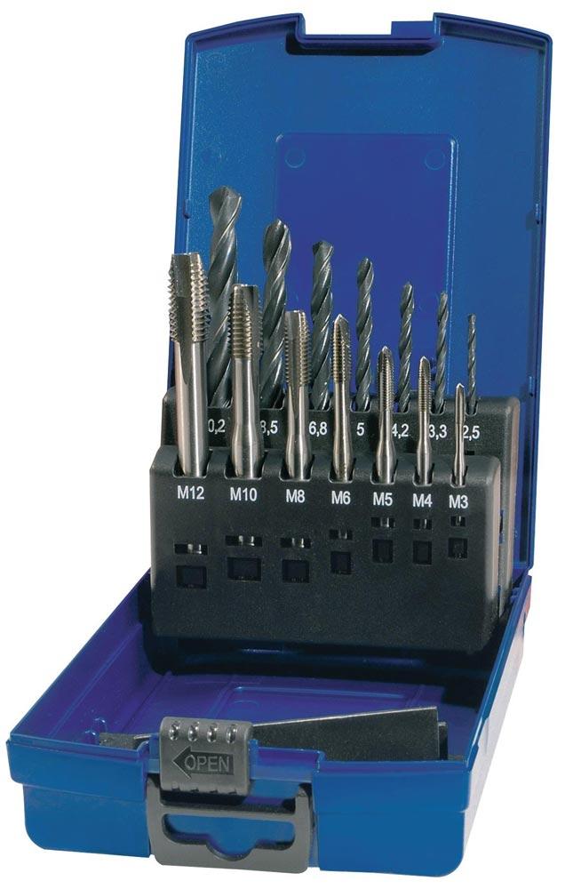 Maschinengewindebohrer-Satz DIN 371/376 B M3-M12 14 teilig HSS Kunststoffkassette