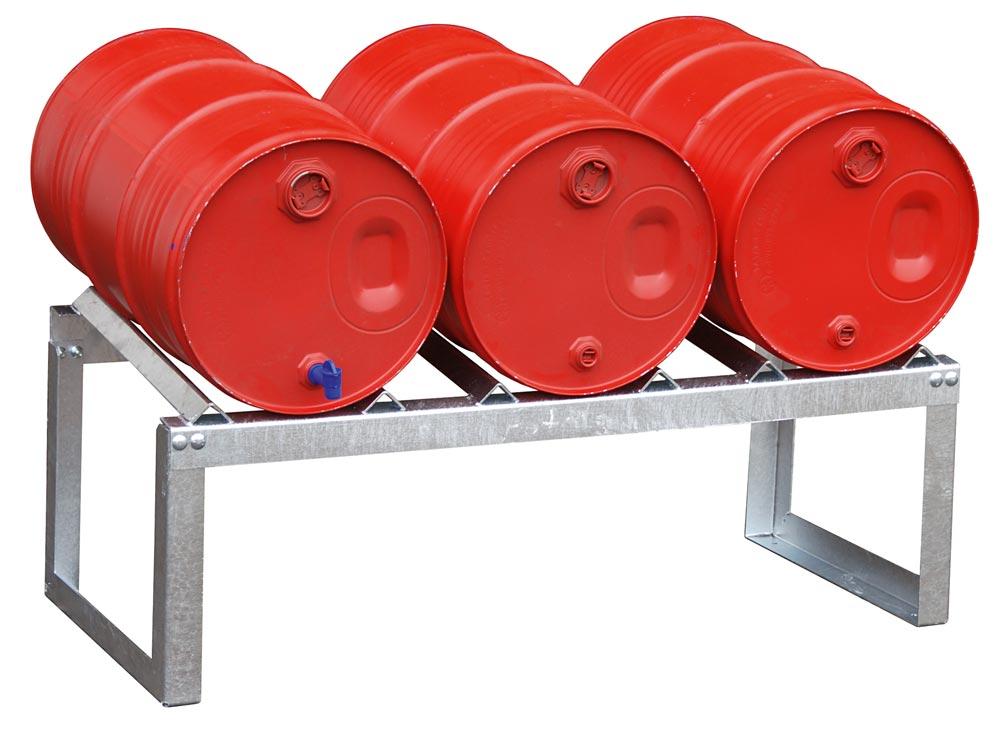 Fassauflage, verzinkt, für 3x60-l Fass, BxTxH 545x1155x455 mm