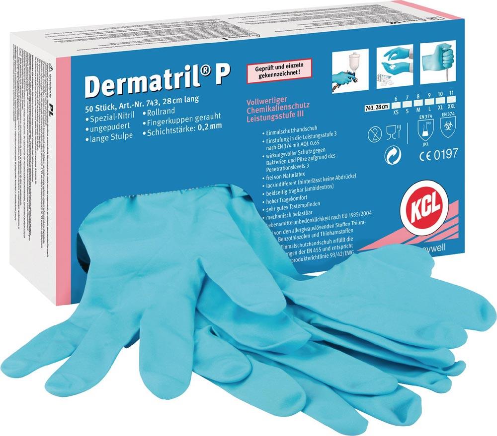 Einweghandschuhe Dermatril P 743 Größe 9 blau Nitril EN 374, EN 455 PSA-Kategorie III 50 Stück / Box