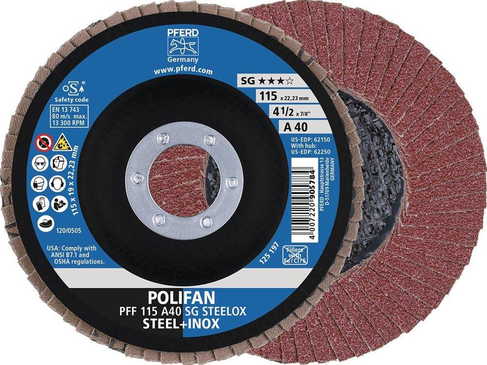 Fächerscheibe POLIFAN A SG STEELOX Ø 125 mm Körnung 80 flach INOX Normalkorund
