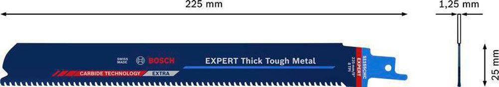 Säbelsägeblatt Expert Thick Tough Metal Länge 225 mm Breite 25 mm Zahnteilung TPI 8 3 mm S-Schaft 1 Stück / Karte
