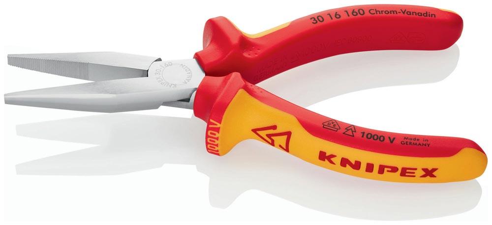 Langbeckzange Gesamtlänge 160 mm Form 1 Kopf verchromt lang, flach VDE Mehrkomponenten-Hüllen