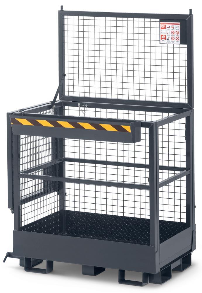Arbeitskorb mit Aufnahme von der Breitseite und der Schmalseite, für 2 Personen, BxTxH 1200x800x1950 mm, Traglast 300 kg, RAL 7016 anthrazitgrau
