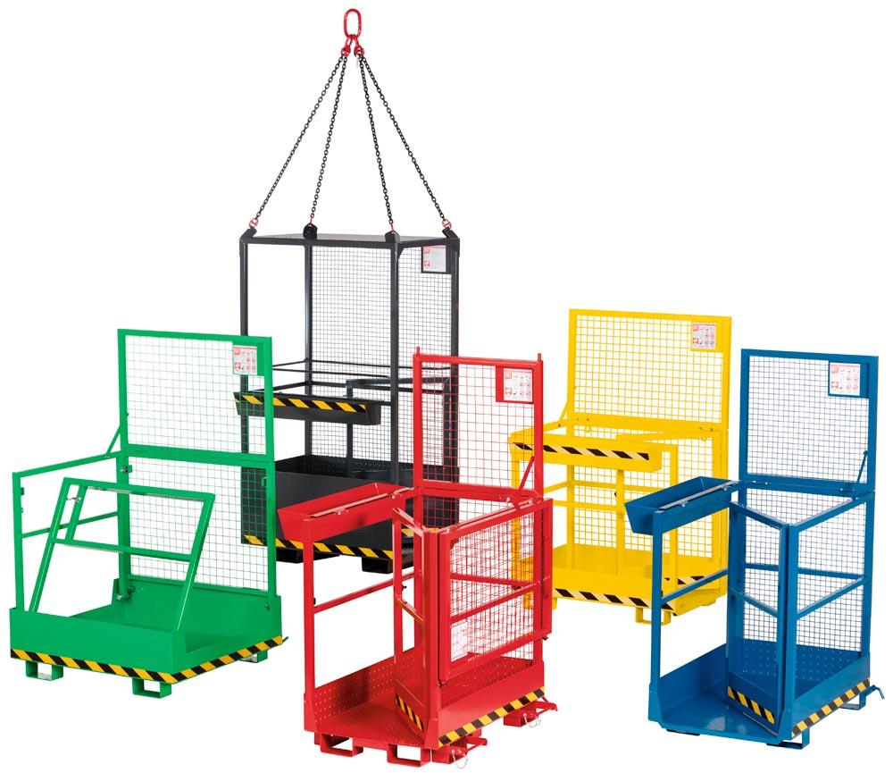 Arbeitskorb, mit Aufnahme von der breiten Seite, Zulässig für 2 Personen, BxTxH 1200x800x1950 mm, Traglast 300 kg, RAL 5010 enzianblau