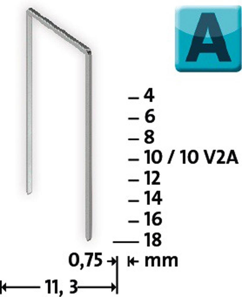 Feindrahtklammer A Typ 53 B.11,3 mm 8 mm 0,75 mm superhart 2000 St.