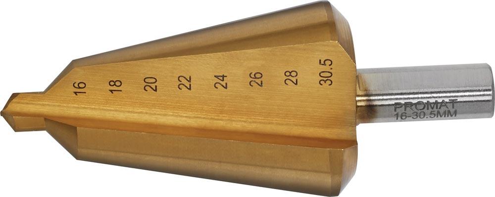 Blechschälbohrer Bohrbereich 16-30,5 mm HSS TiN Gesamtlänge 76 mm Schneidenanzahl 2