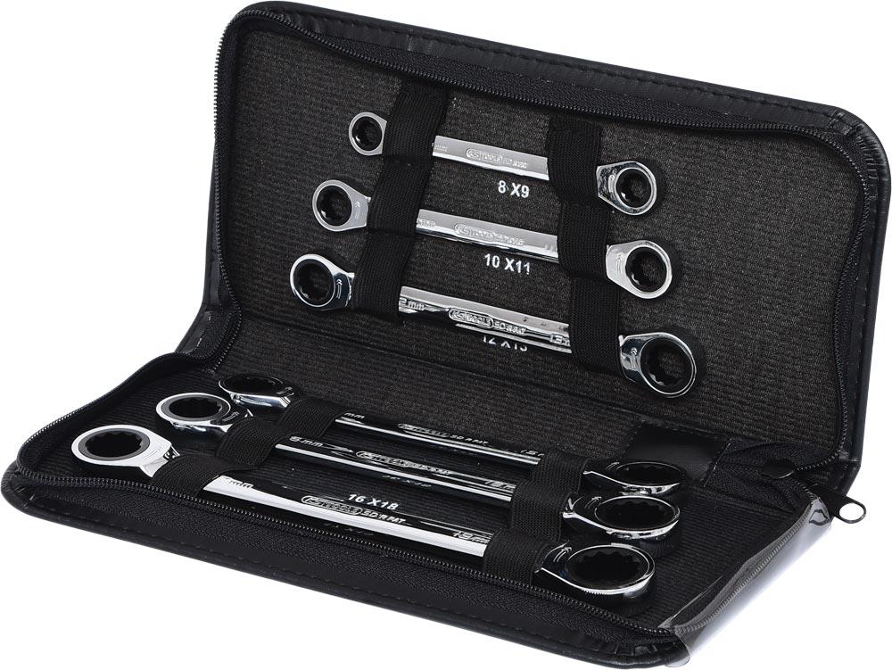 Doppel-Ratschenringschlüssel-Satz GEARplus 4 in 1, 6tlg., 8-19 mm, Lederetui Doppel-Ratschenringschlüssel-Satz GEARplus 4 in 1, 6tlg., 8-19 mm, Lederetui