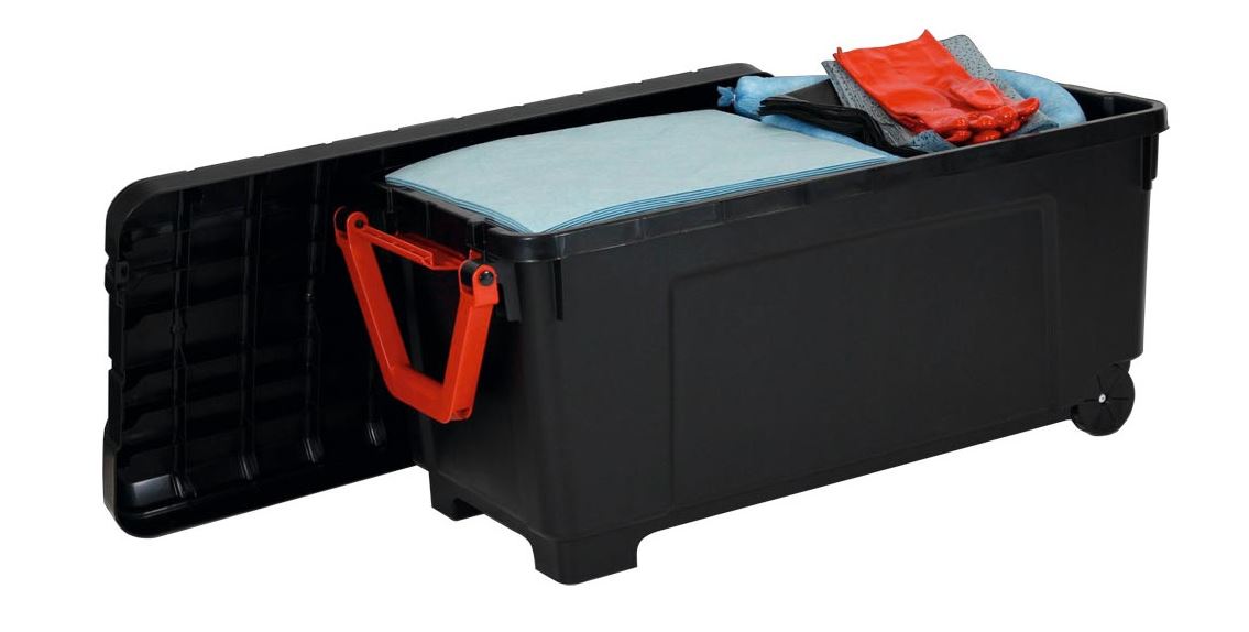 Notfall-Set, BxTxH 840x600x660 mm, Aufn. 150 l, 100 Tücher, 4 Schlängel, 2 Kissen, 20 Wischtücher, Handschuhe, Entsorgungssäcke, Öle, blau