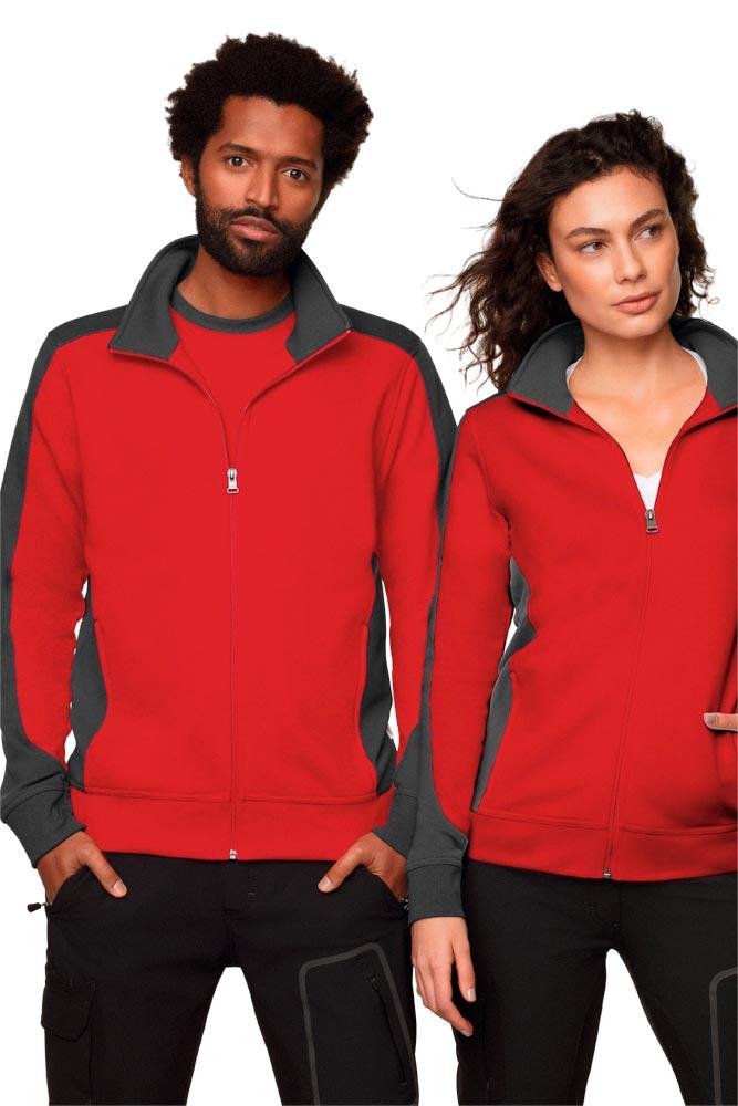 Damen-Sweatjacke Contrast MikraLinar, Farbe rot/anthrazit, Gr. 4XL
