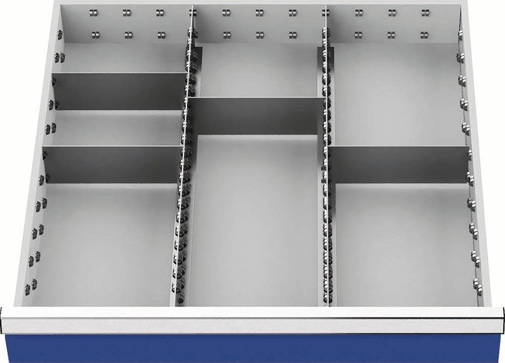 Schubladenunterteilungsmaterial Fronthöhe 100 - 125 mm 2 Längs-/4 Querteiler Schubladenunterteilungsmaterial Fronthöhe 100 - 125 mm 2 Längs-/4 Querteiler