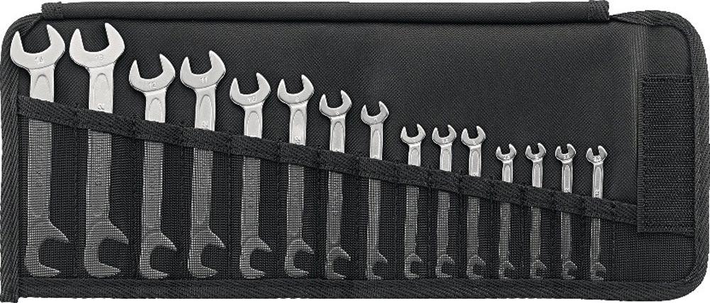 Doppelmaulschlüsselsatz 12/15 15-teilig SW3,2-14 mm Chrom-Alloy-Stahl Doppelmaulschlüsselsatz 12/15 15-teilig SW3,2-14 mm Chrom-Alloy-Stahl