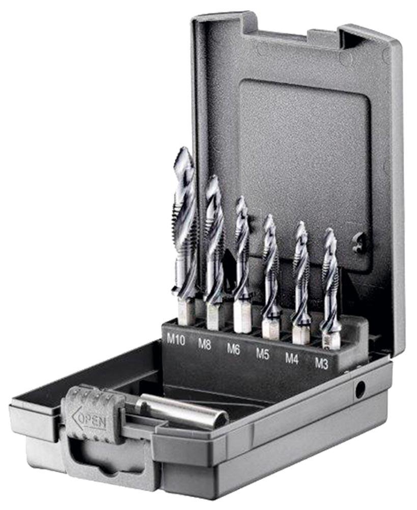 Kombi-Gewindebohrersatz 7tlg. mit Spitzenstufe M3-M10 + Adapter