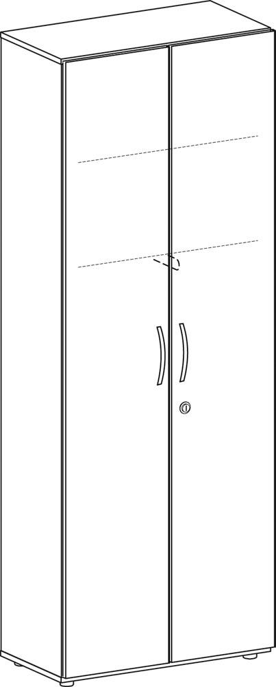 Büro-Flügeltürenschrank, BxTxH 800x420x2160 mm, 6 OH, 2 Böden, Garderobenhalter, Schloss, ahorn