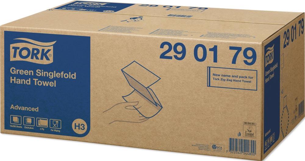 Handtuch TORK 290163  290179  120289 2-lagig, Dekorprägung, advanced grün L230xB248ca.mm passend für 9000474162 3750 Tücher/VE