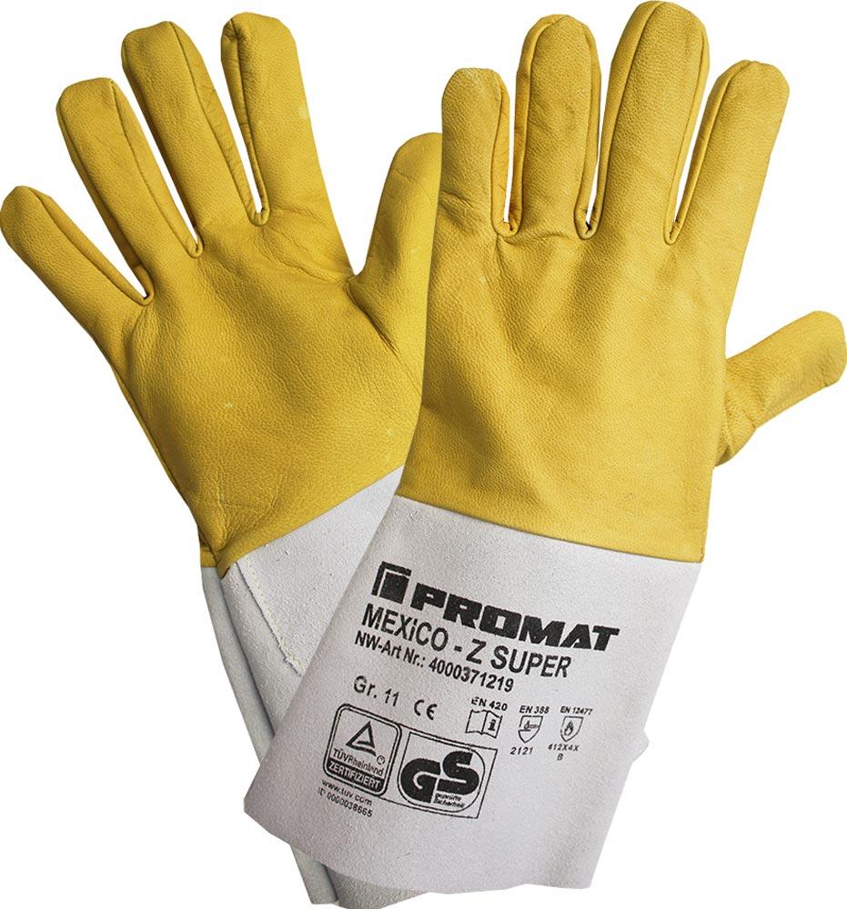 Schweißerhandschuhe Mexico Z Super Größe 10 gelb/grau EN 388, EN407, EN 12477 PSA-Kategorie II 10 Paar