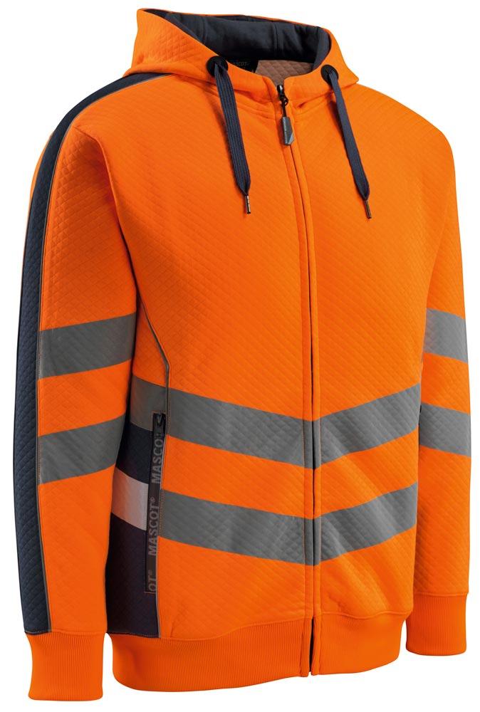 Warnschutz-Kapuzensweatshirt Corby, Farbe HiVis orange/schwarzblau, Gr. M