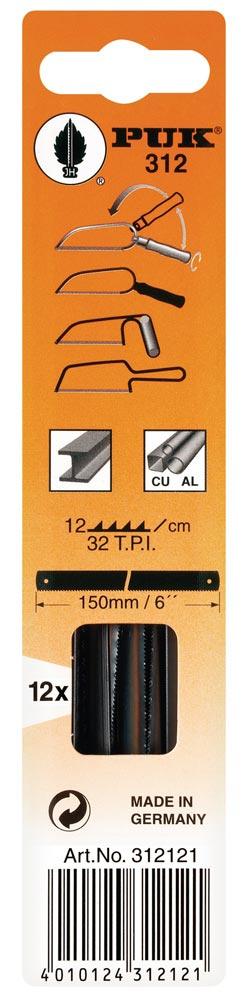 Metallsägeblatt 312 Länge 150 mm Zähne per Zoll 32 1-seitig 12 Stück / Karte