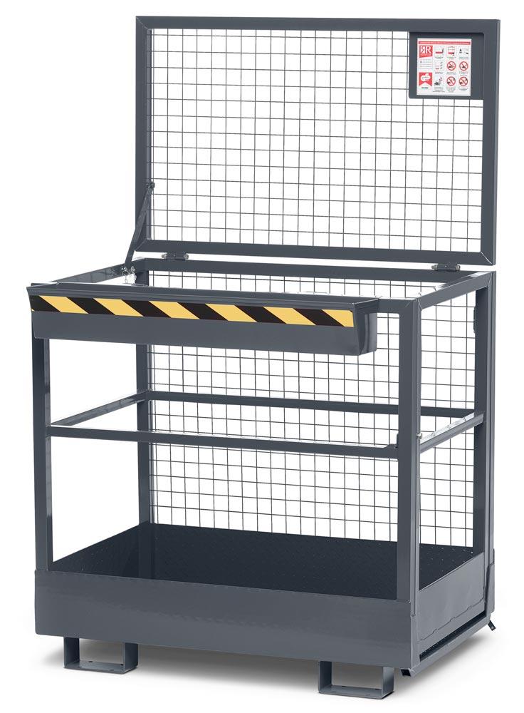 Arbeitskorb mit Aufnahme von der breiten Seite, Zulässig für 2 Personen, BxTxH 1200x800x1950 mm, Traglast 300 kg, RAL 7016 anthrazitgrau
