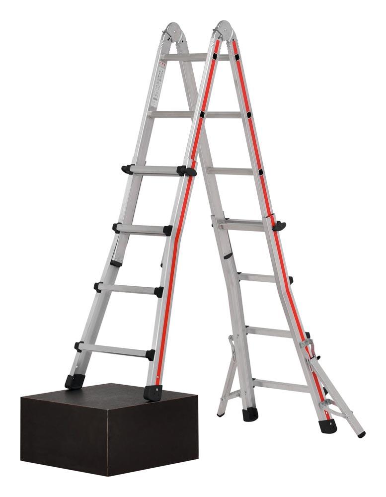 Teleskopleiter, 4x5 Sprossen, Länge als Anlegeleiter 5,14 m, als ausgefahrene Stehleiter 2,49 m, zusammengeklappt 1500 mm, 16,2 kg, mit Auslegern