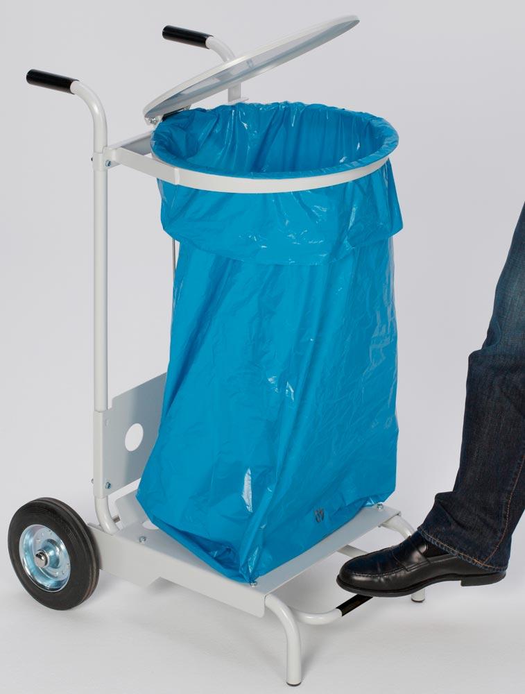 Fahrbarer Müllsackständer, beschichtet RAL 7035 lichtgrau, für 120-l-Säcke, mit Fusspedal, Durchm.xH: 410x900 mm